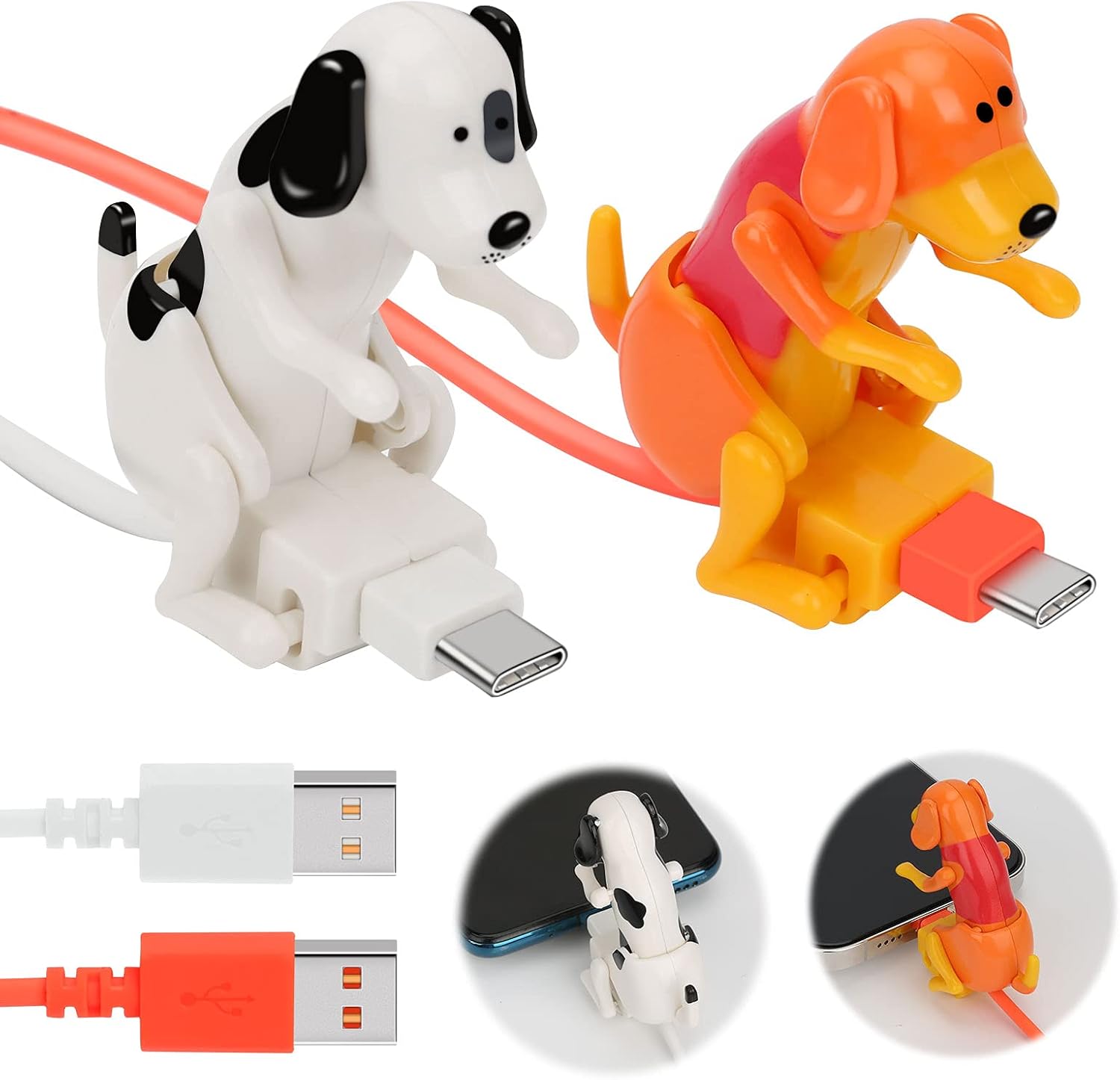 wastreake Stray Dog Charging Cable, Suitable USB Pet Kids Toy Gift, USB Charging Cable for Various Models of Mobile Phones (Orange+White, for iOS)