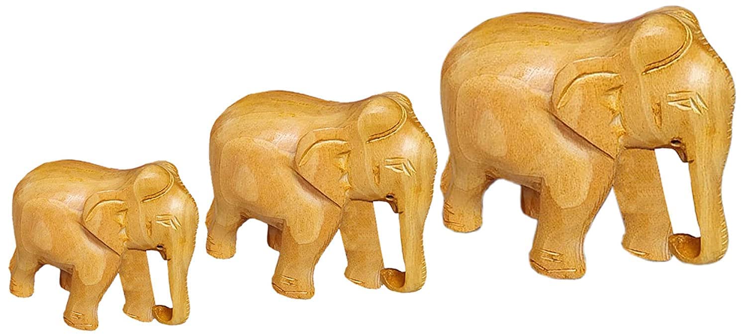 Samyuktha Natural Original Elephant Idol Statue Wooden Hathi Murti Figurine for Home Decor