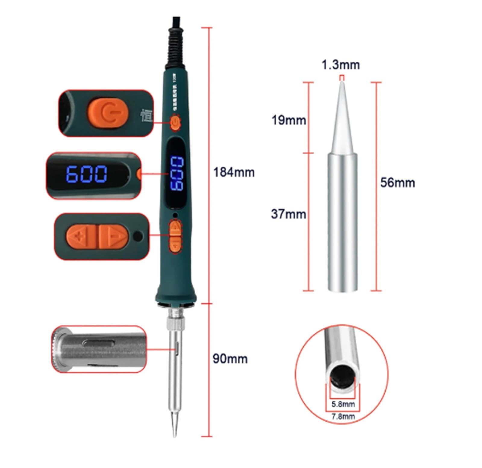 Kit de soldador, Herramienta de soldadura LCD de soldador eléctrico, calentador de cerámica de temperatura ajustable, juego de bomba desoldadora de cabezal de soldador para metal, electricidad, bricol