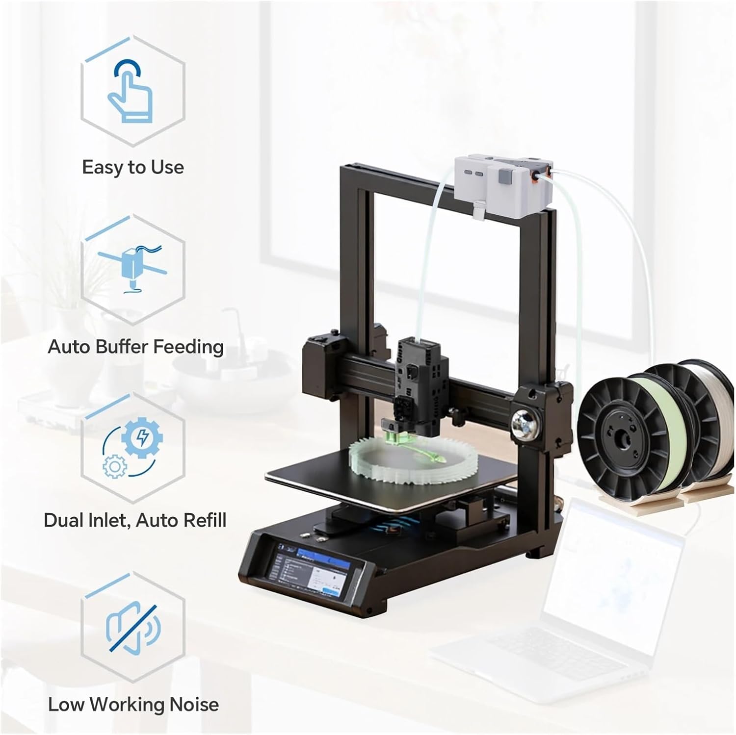 Compatible for WISEPRO 3D Printer Filament Buffer for 1.75mm PLA/ABS, Auto Filament Feeding & Refill, Easy Setup, for Continuous Printing