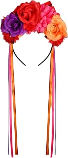 Nydotd Mexican Rose Flower Crown Headband for Women, Floral Fall Day of The Dead Headpiece for Halloween Costume Party
