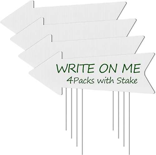 Remiawy - Letreros direccionales de flecha con estacas, paquete de 4 letreros de patio en blanco de 17 x 6 pulgadas, letreros de estacionamiento de