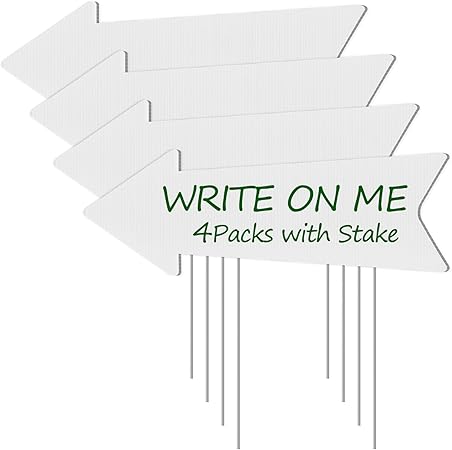 Directional Arrow Signs with Stakes, Remiawy 4 Pack Blank Yard Signs 17 x 6 Inches Custom Plastic Parking Signs with Arrow Outdoor for Wedding This Way, Birthday Party, Estate Sale, Lawn Guidepost