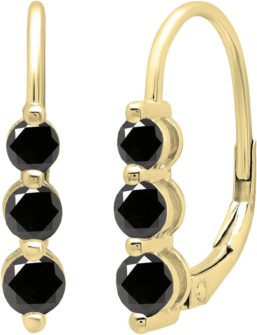 Dazzlingrock Collection 18K Round Gemstone Womens Three Stone Drop Earrings, Solid Yellow Gold