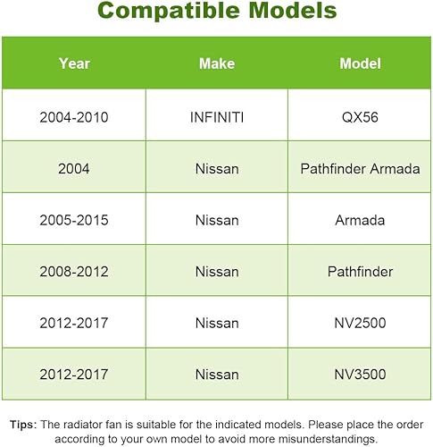 Miniatura 4 de SCITOO Embrague de ventilador de radiador eléctrico 6600 apto para 2004-2010 para Infiniti para QX56 2005-2015 para Nissan para Armada 2012-2017