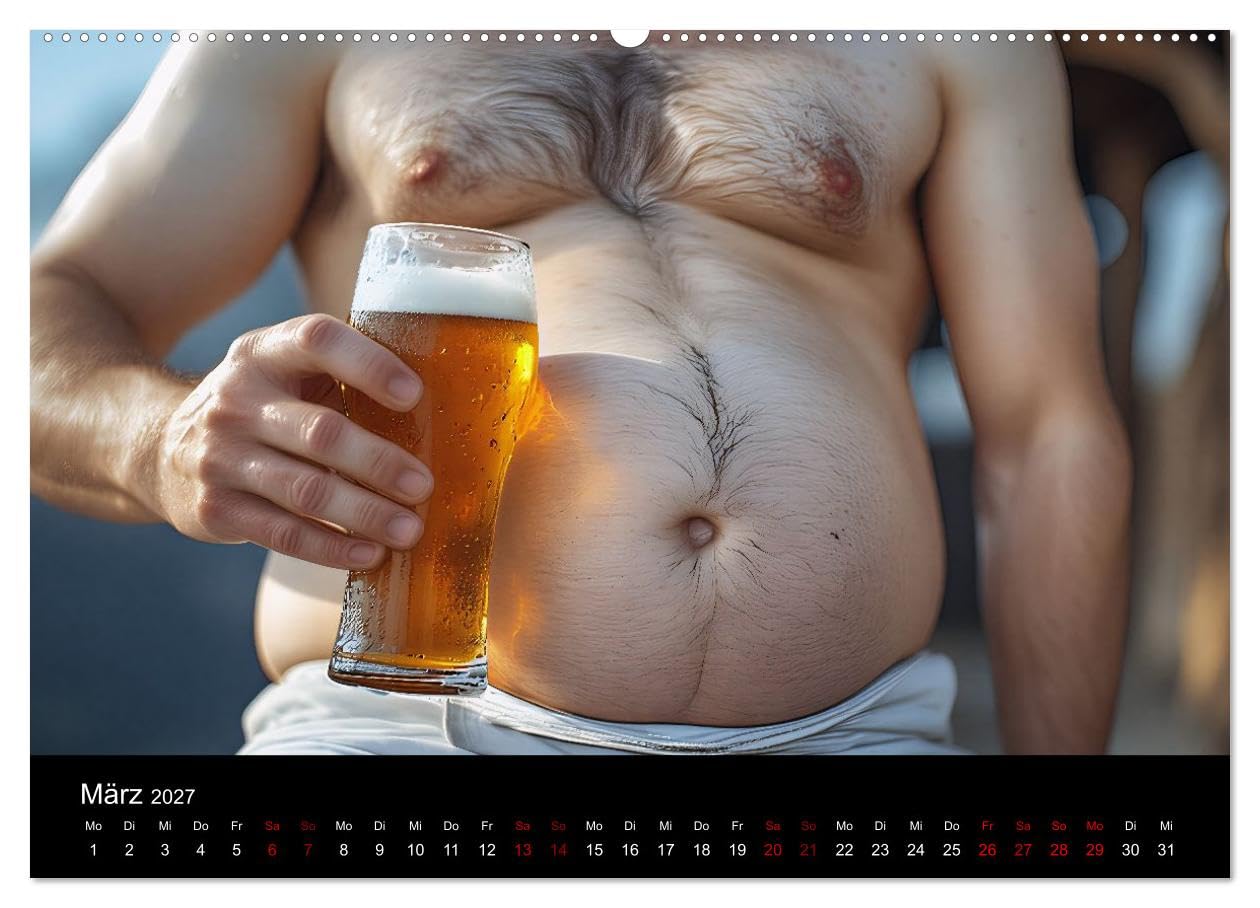 CALVENDO - Lustige Kalender Männer mit Bierbäuchen - Bierbauch Kalender Geschenk für Kollegen, Freunde & Party-Liebhaber Wandkalender (Wandkalender 2027 DIN A2 quer), Monatskalender: Lustige Kalender