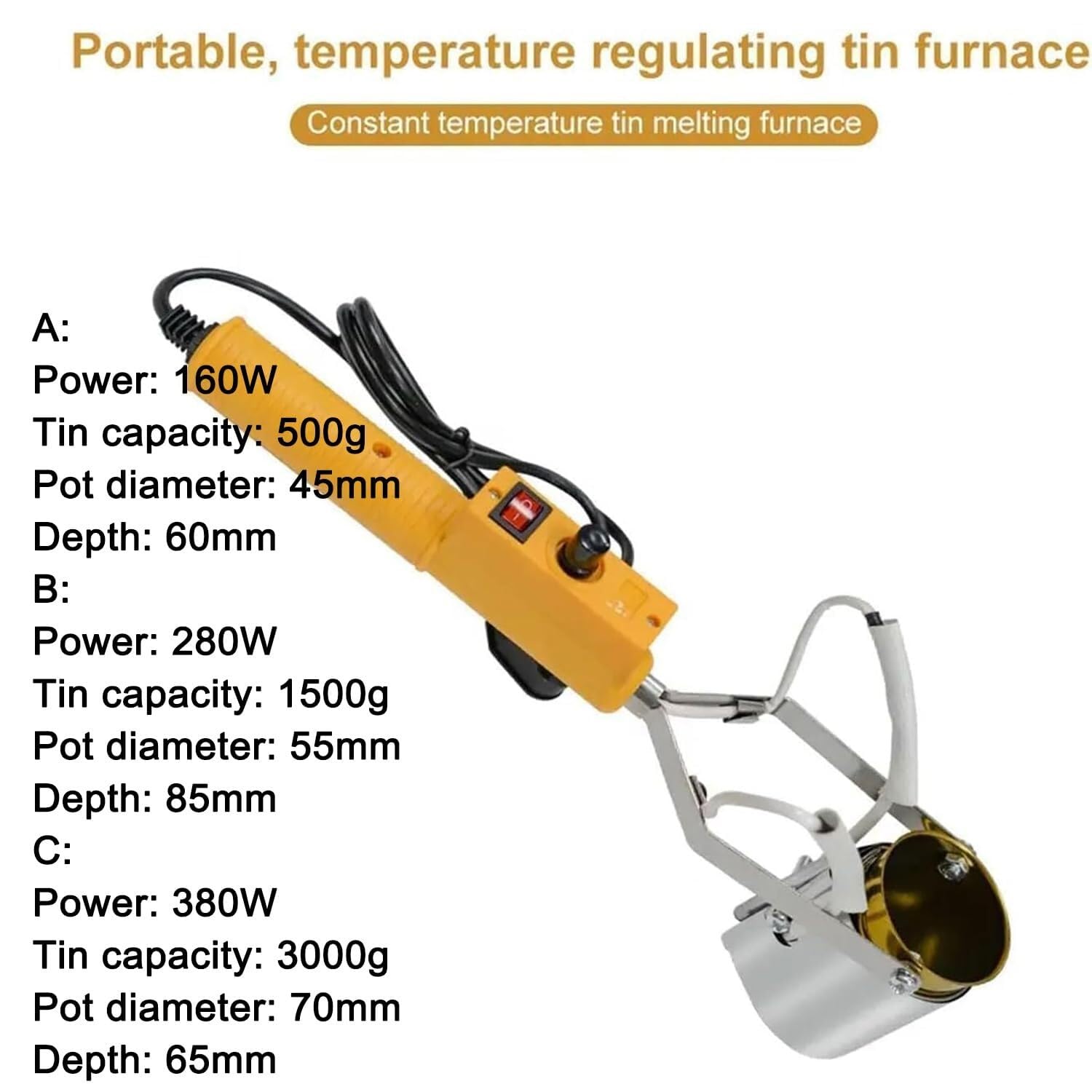 Handheld Mini Lead Melting Pot with Adjustable Temperature 150-450℃, Metal Heating Core Double-Layer Pipe Sleeve, for Fishing Weight Molds & Metal Pendant(280W)