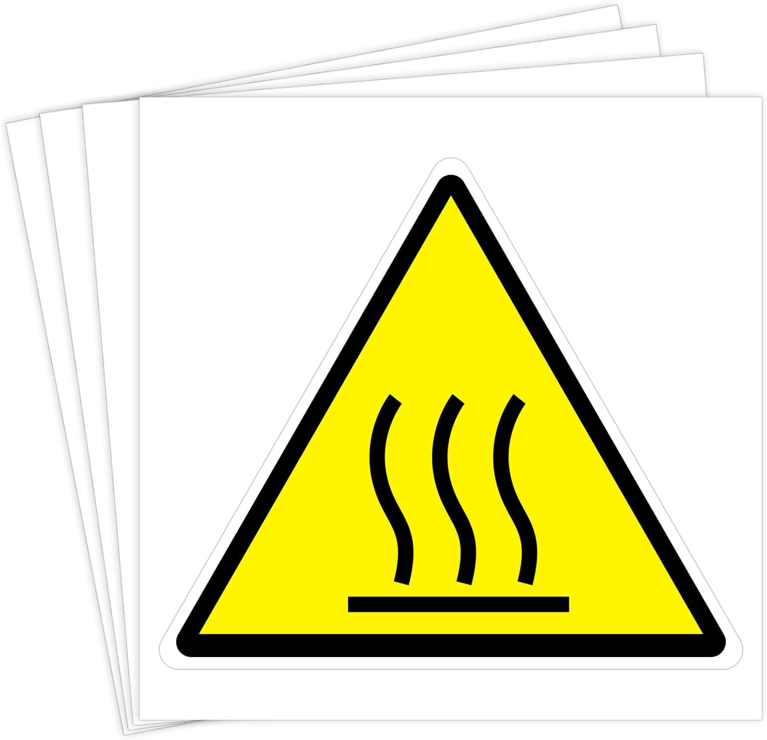 dealzEpic - Hot Surface Caution Sign Sticker - Self Adhesive Peel and Stick Triangle Vinyl Decal - 10x10 CM | Pack of 4 Pcs
