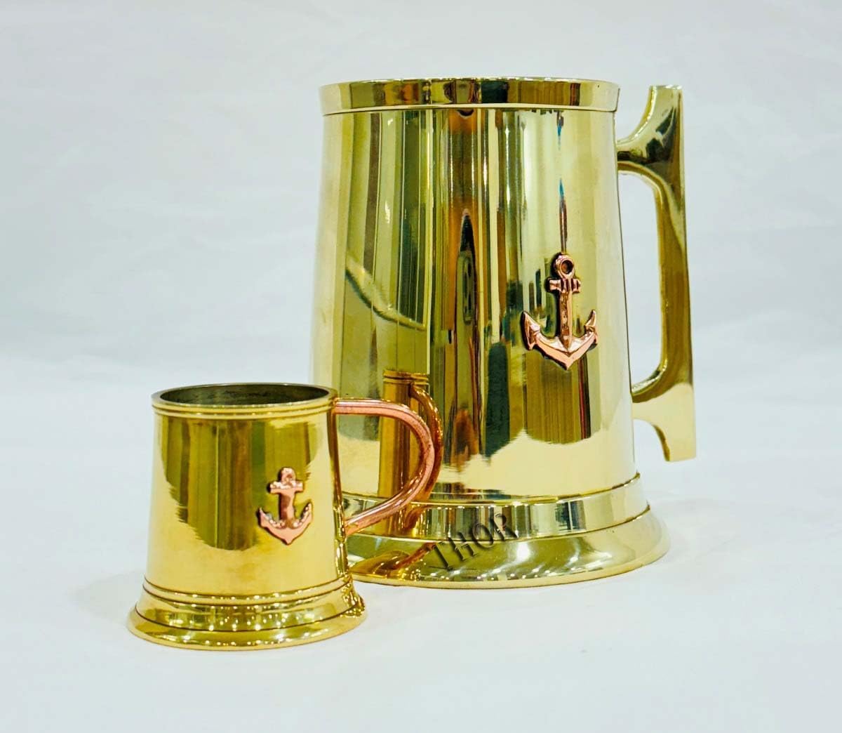 THOR INSTRUMENTS Nautical Brass Anchor Mug with Cleat Handle for coffee table Decor Set of 2 Rustic Vintage Home Decor Gifts