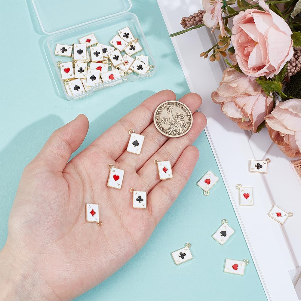 PH PandaHall 40pcs Poker Card Charms,15x11mm Mini Playing Card Charm 4 Styles Ace of Shapes Enamel Pendant Peach Heart Pendants Good Luck Charms for Jewelry Making Necklace Earring DIY Craft Keychains - Image 3