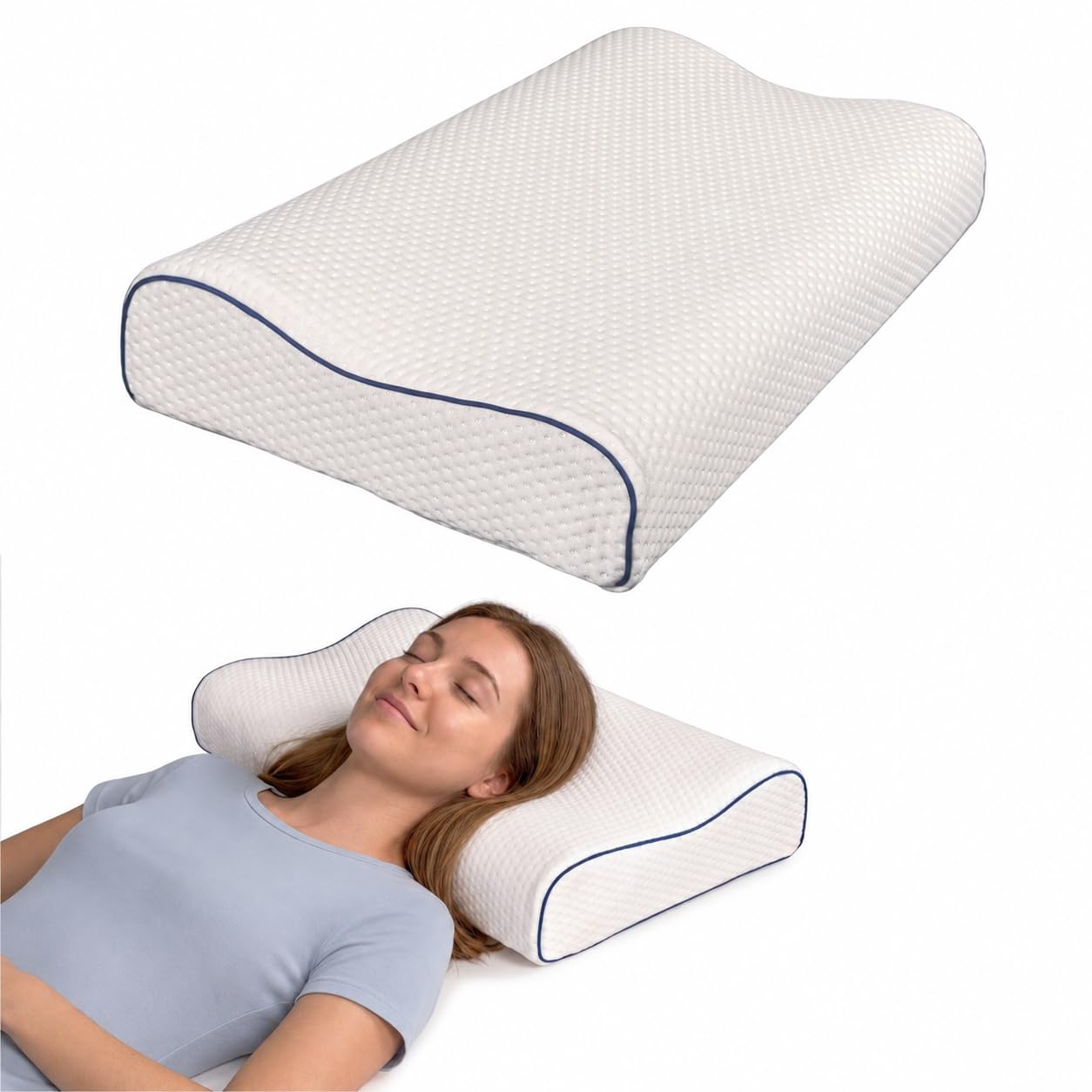 Almohada Cervical Viscoelastica de Doble Altura, Almohada Ortopédica Cervical para Dormir de Lado y Boca Arriba, Almohada Anti Ronquidos con Espuma Memory Foam para Cervicales y Cuello