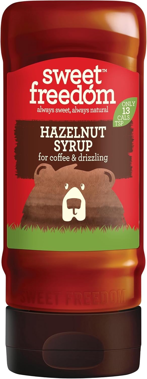 Sweet Freedom Hazelnut Syrup 350 g – Vegan Drizzle for Coffee and Pancakes, Naturally Sweetened with Fruits, Only 13 Kcal Per Teaspoon (Pack of 1)