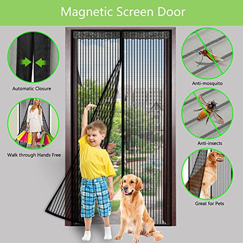 Puerta mosquitera magnética, cortina de malla, no deja entrar a los mosquitos, (90 x 210 cm máx), negro