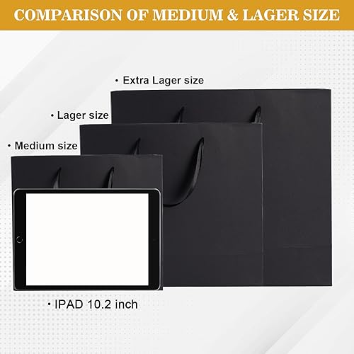 Miniatura 3 de Bolsas de regalo negras extragrandes de 15.7 pulgadas para regalos con papel de seda y asas de cinta para compras, pequeñas empresas, fiestas de