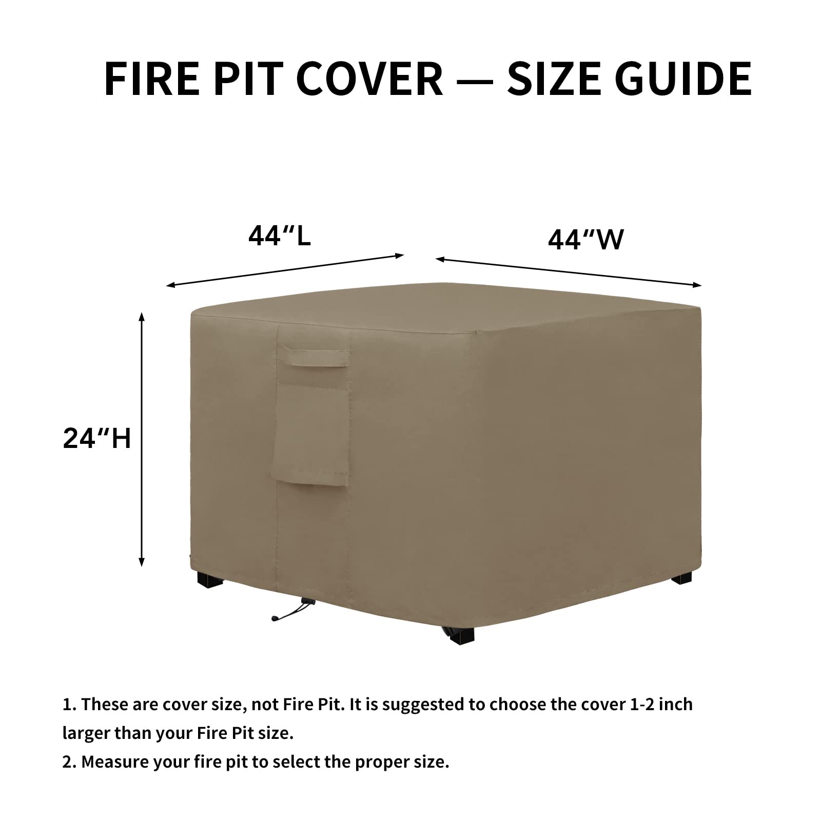 Easy-Going Copertura quadrata per braciere da esterno, 100 cm x 110 cm x 24 cm H, resistente copertura per focolare a gas per esterni, impermeabile e resistente alle intemperie per braciere, cammello