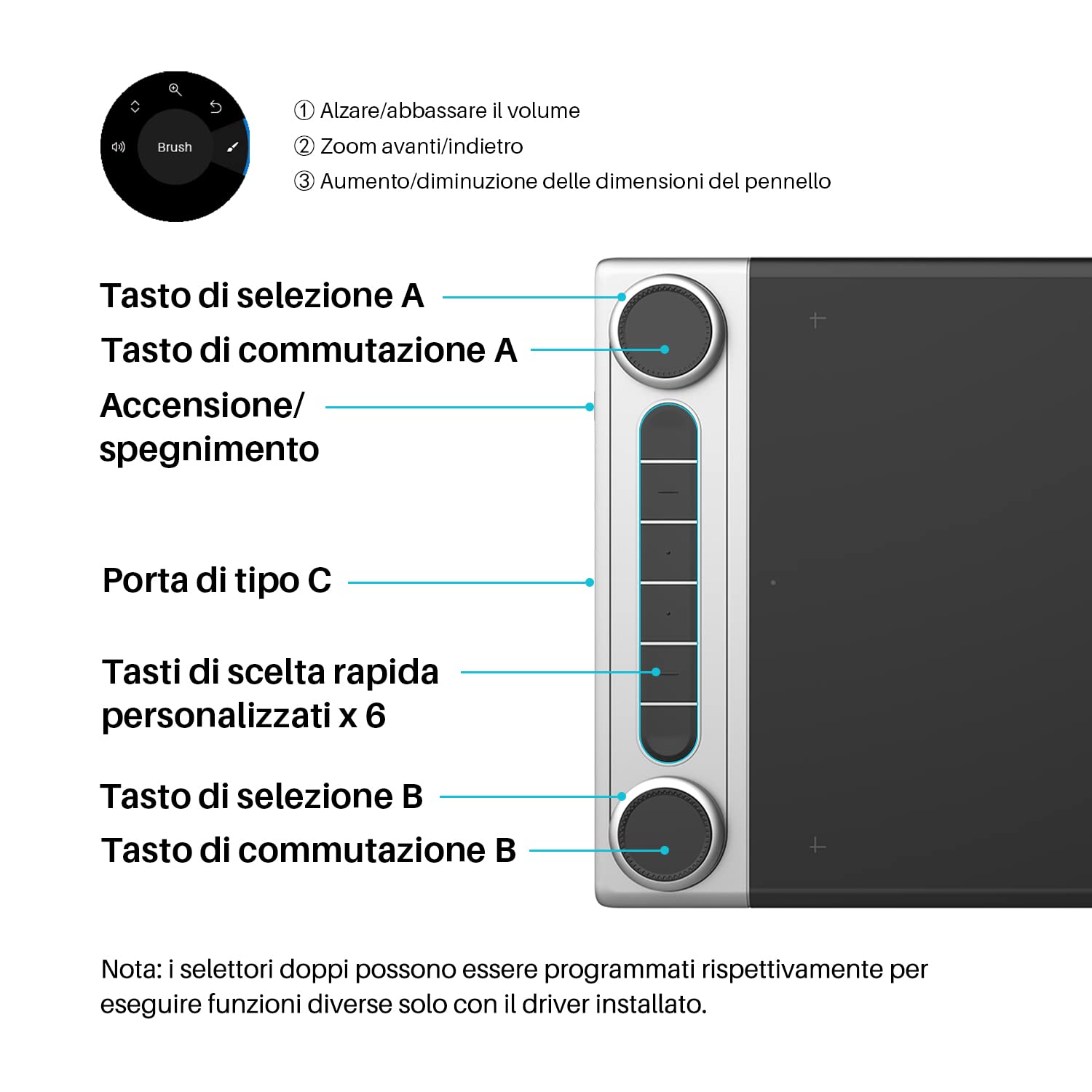 HUION Inspiroy Dial 2 Tavoletta Grafica con Controller a Doppio Quadrante, 6 Tasti Programmabili, Tavoletta Grafica da 10x6 Pollici Bluetooth 5.0 Wireless, Supporto PC/Mac/ChromeOS/Android/Linux