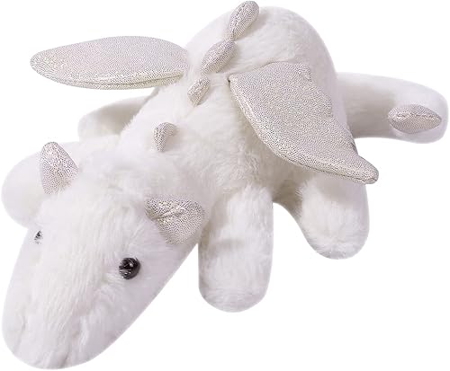 Juguete de peluche de dragón con alas, almohada suave de dragón volador de dibujos animados, regalos para bebés, niños y niñas (blanco, 11.81