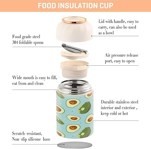 Miniatura 4 de Tarro de comida aislado al vacío de 17 onzas, termo de acero inoxidable para comida caliente y sopa con cuchara plegable, boca ancha, a prueba de