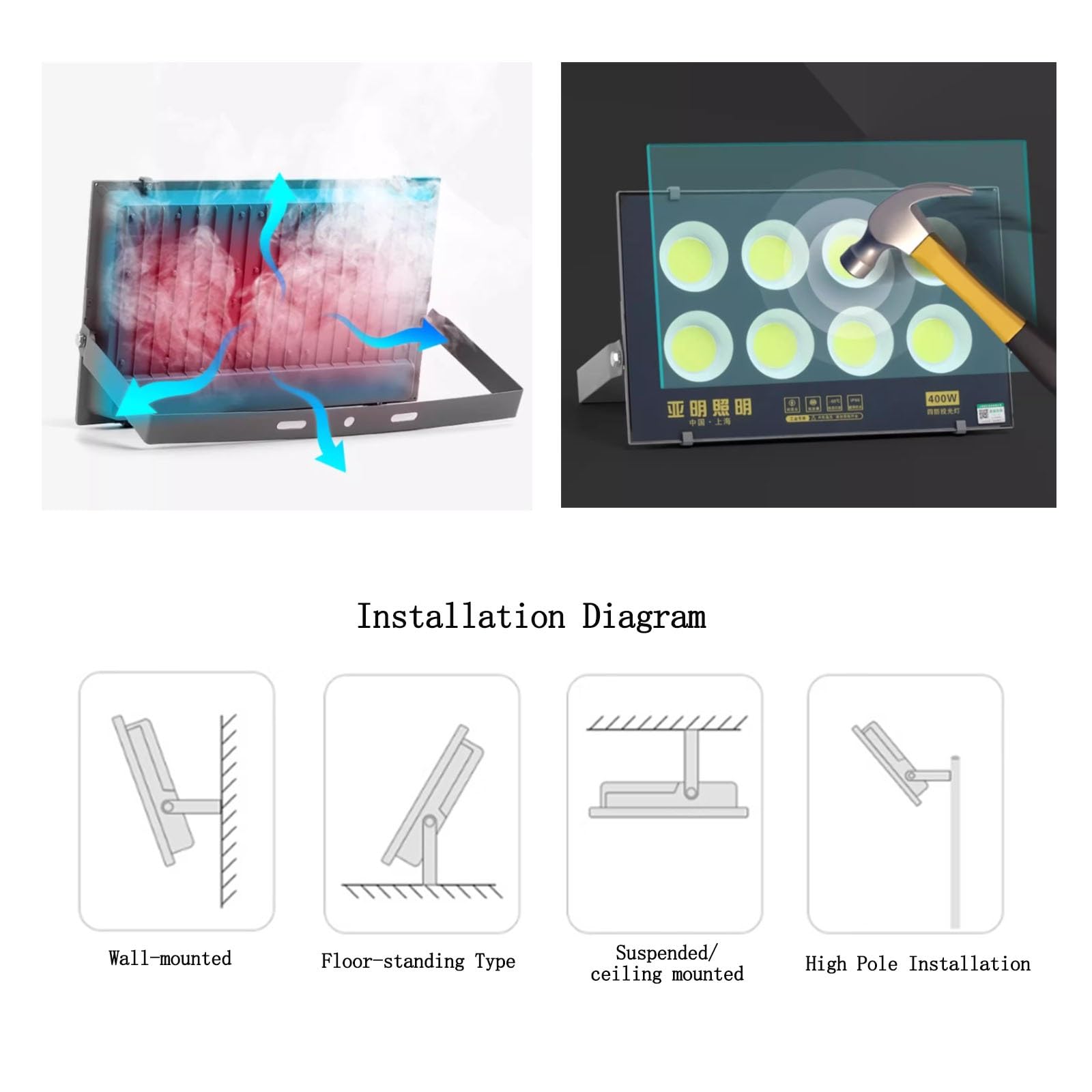 Luces Led Exterior - Foco De Luz LED, Reflector LED De 220 V, Foco Exterior IP66 Resistente Al Agua Y Muy Brillante Para Patio De Fábrica, Reflector De Fábrica Para Iluminación De Taller(600W)
