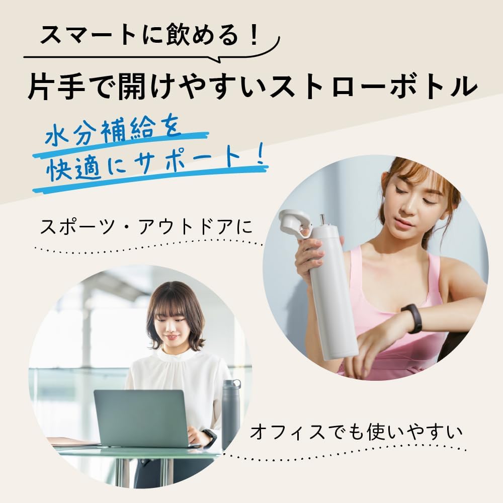 Tiger Corporation Vacuum Insulated Bottle with Stainless-steel Straw, oz (880ml),MTS-W088VG, Grayish Purple