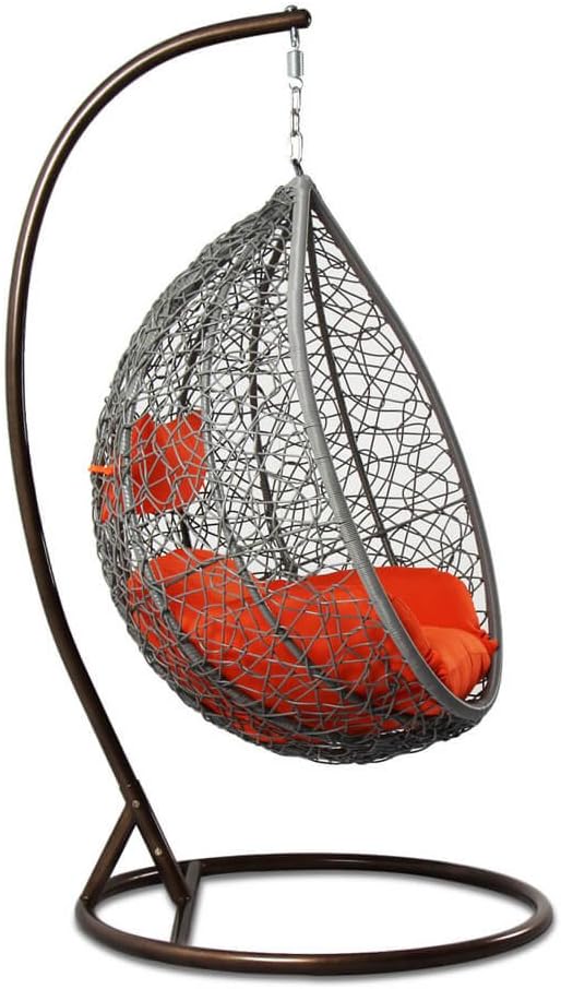 Hanging Basket Chair Cushion Replacement with Head Pillow by, Removable Cover, with Attached ties (Orange)