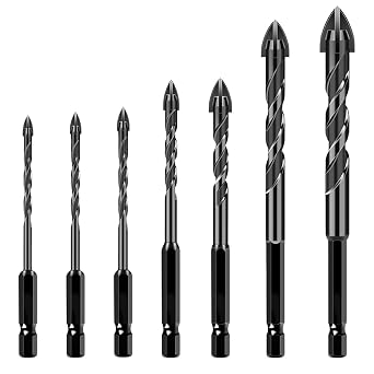 Hex-Shank Drill Bits, 7 Pcs Impact Masonry Hole Saw Sets & Kits for Concrete, Steel, Brick Wall, Ceramic Tile, Marble, Wood, Stone, Plastic, Aluminum Alloy, Metal, 3mm-12mm