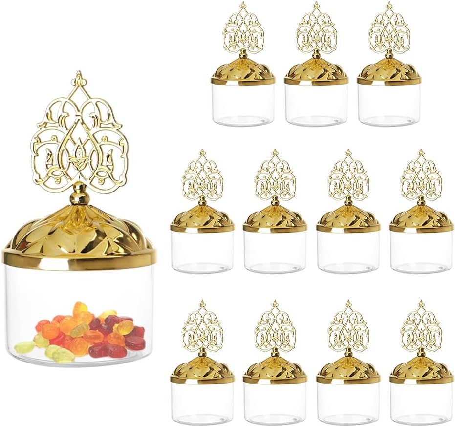 Pack of 12 Arabic Candy Box Candy Container Decorations Middle East Sweet Container Dry Fruit Container for Party Gifts Wedding Treat Boxes Cylinder Shape Golden