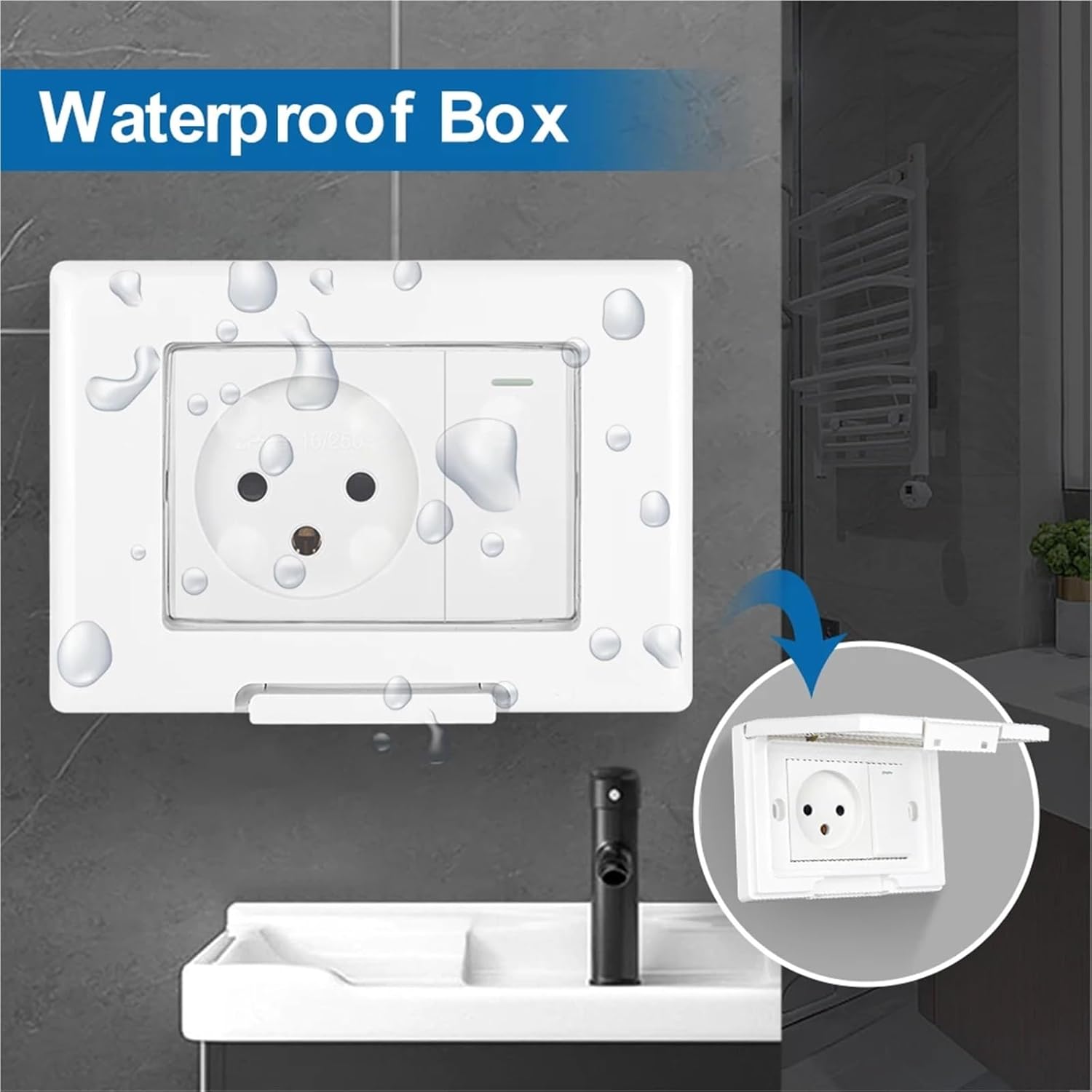 Israeli Splash Proof and dustproof Socket, Plastic Dust Splash Protector 118 Type, Wall Electrical Outlet Bathroom Home Use(Israel AC 20W)