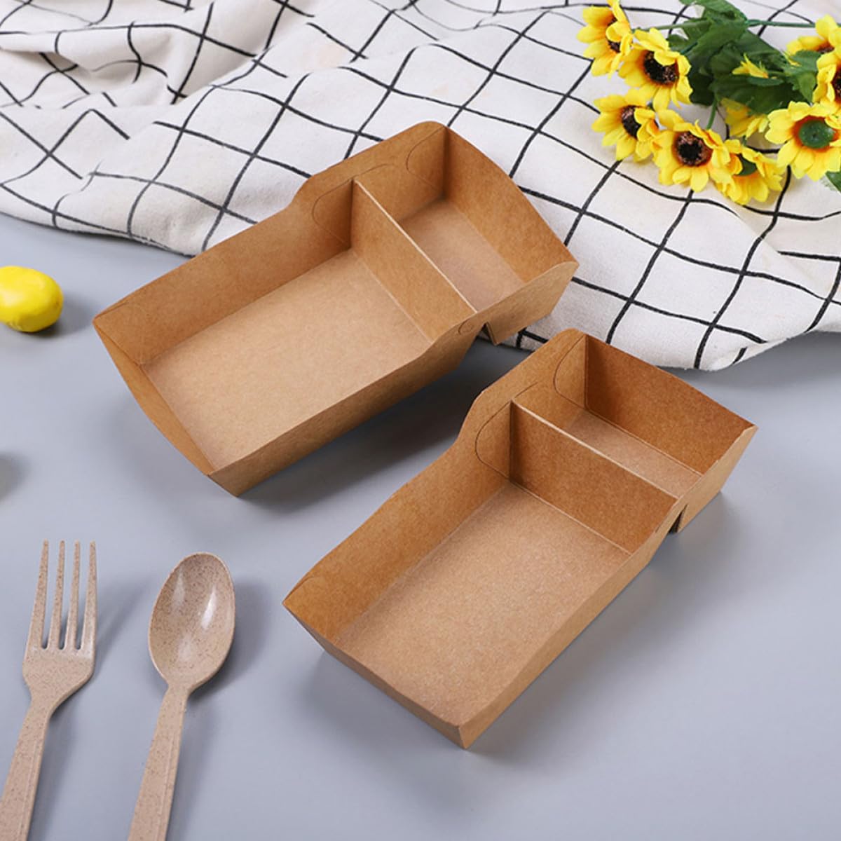 jojofuny Scatola 440ml Kraft per Snack 50 Doppio Scomparto per Patatine Fritte e Nachos per Feste e Attività di Ristorazione