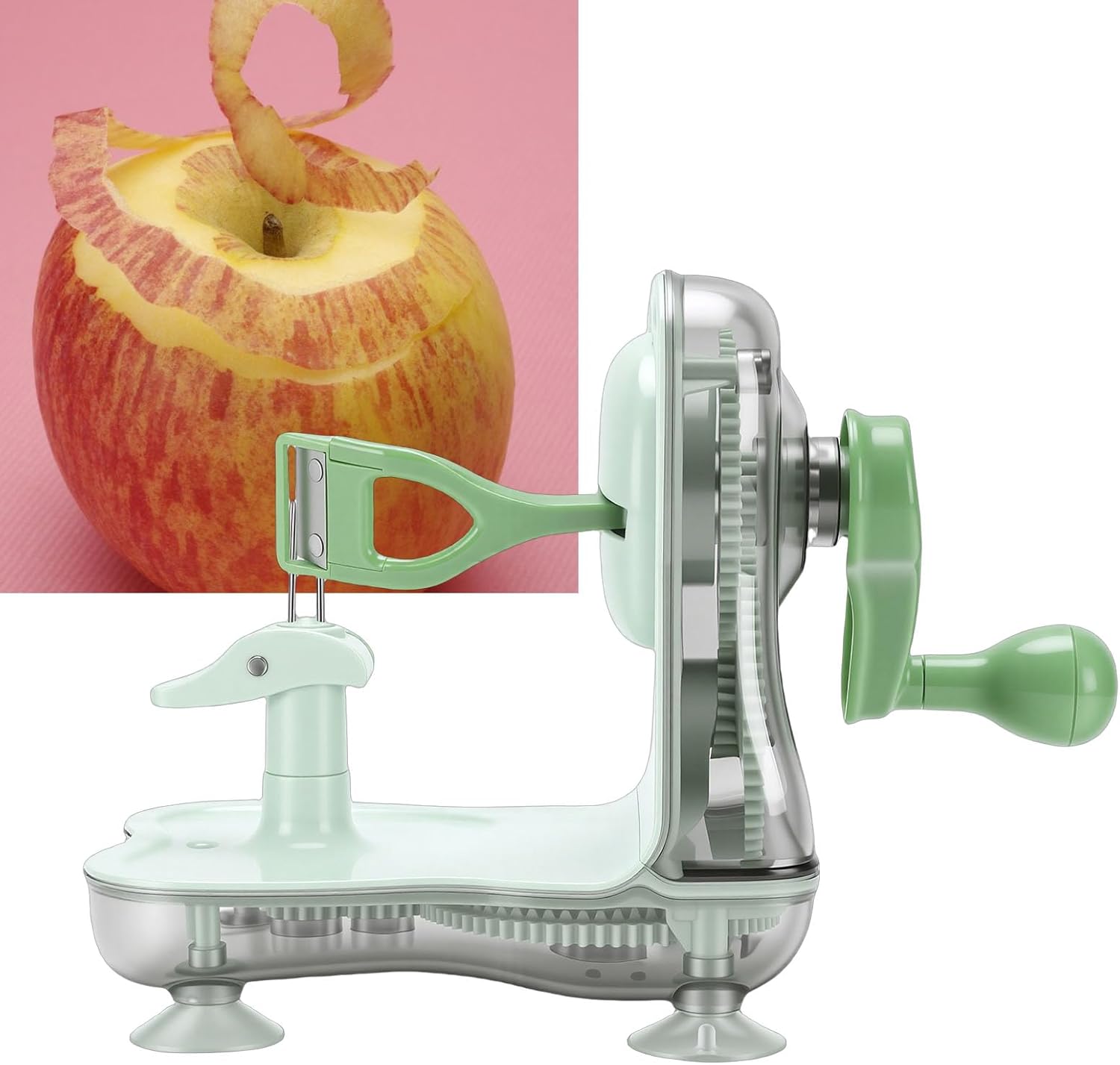 AUNMAS Fruit Peeler, Hand Cranked Manual Fruit Peeler with 3 in 1 Function for Peeling Coring Slicing, Ergonomic Handle and ABS Material, Suitable for Pears Kitchen Use