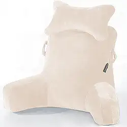 SLIGUY Travesseiro de leitura - travesseiro de descanso de cama com rolo de pescoço removível e braço de suporte superior para sentar na cama, sofá ou no chão, almofada de leitura para leitura /