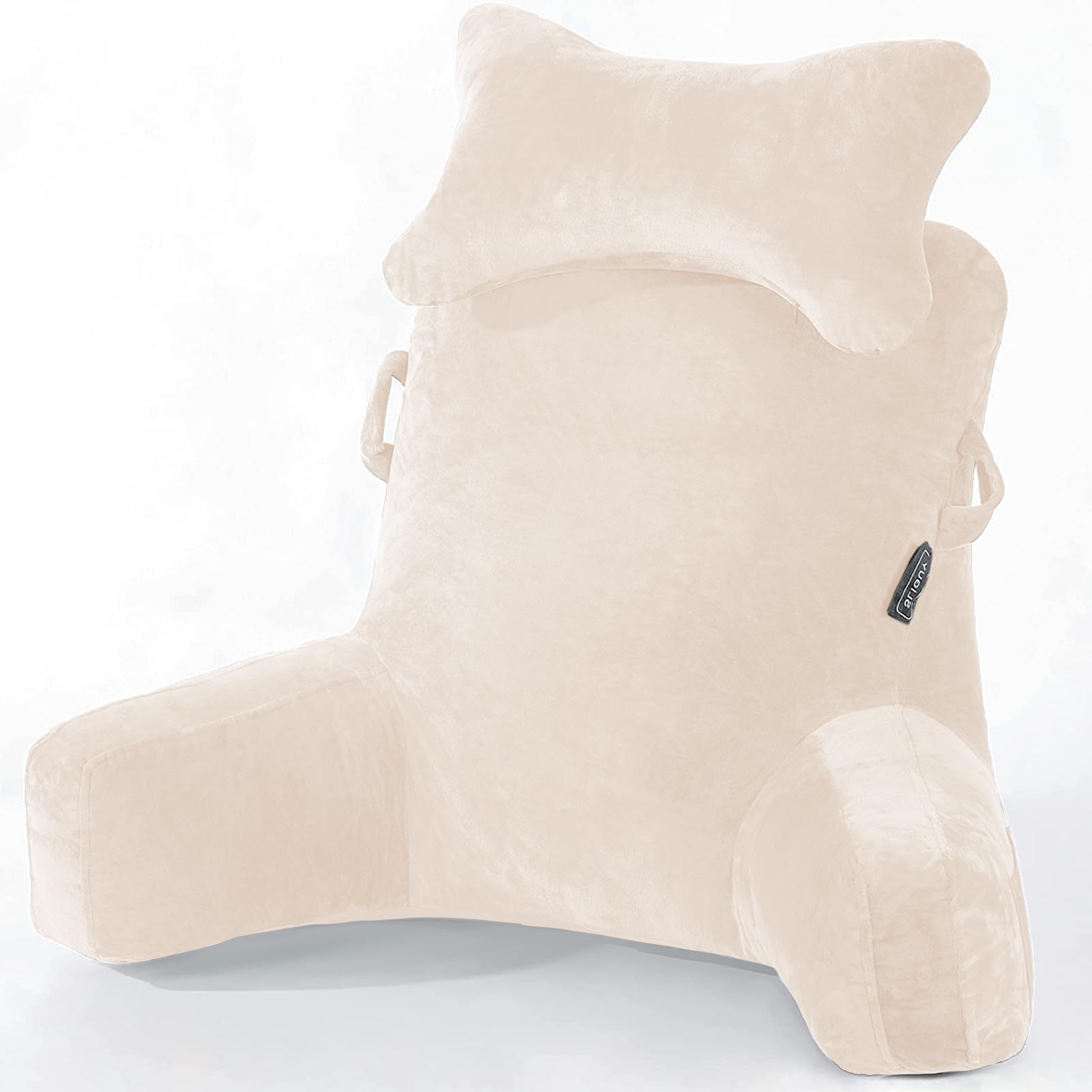 SLIGUY Cuscino da Lettura,con Cuscino Cervicale Rimovibile e Braccio di Sostegno più Alto per Sedersi a Letto, Divano o Pavimento, Cuscino per la Schiena per Adulti per Lettura, Beige