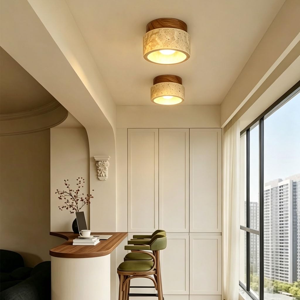 Mała Lampa Sufitowa Z Naturalnego Żółtego Trawertynu Lampa Sufitowa W Nowoczesnym Stylu Wabi-sabi Oświetlenie Sufitowe Do Korytarza I Przedpokoju Nadaje Się Do Sypialni Salonu Kuchni Balkonu