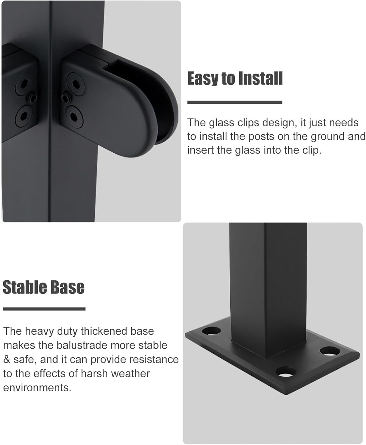 Matte Black Glass Railing Post - Heavy Duty Indoor/Outdoor Fence Pole for Loft, Hotel, Patio & Staircase Guardrail, Includes Bolts, 100cm End Post