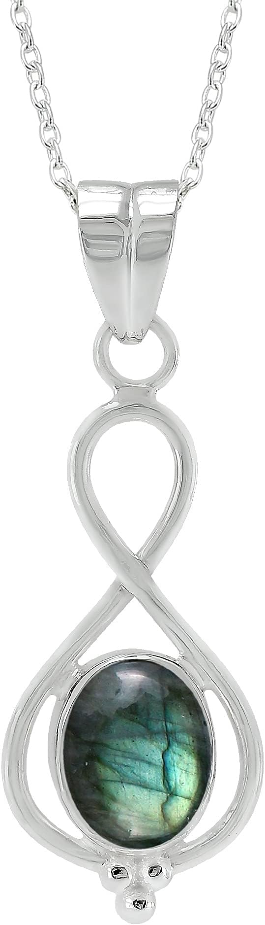 TISHAVISilver Gemstone Pendant Necklace for Women, 18 Inch Pendant Necklace for Women, Oval Stone Pendant for Women Silver