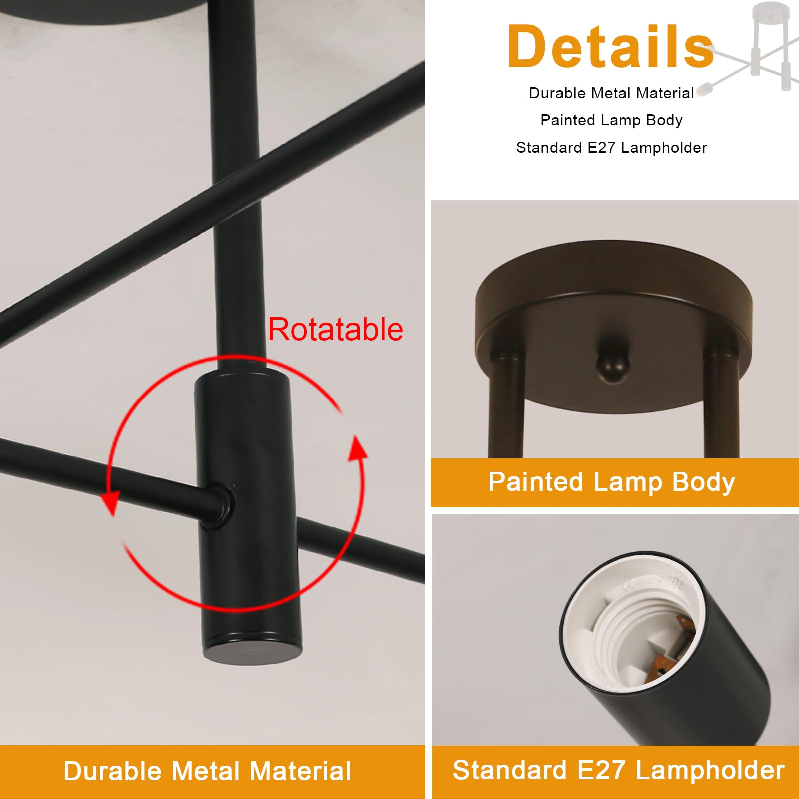 Comely Lampadario Industriale, Plafoniera Sputnik Vintage a 4 Luci E27, Lampada da Soffitto Moderno in Metallo Nero per Soggiorno, Camera da Letto, Cucina, Corridoio