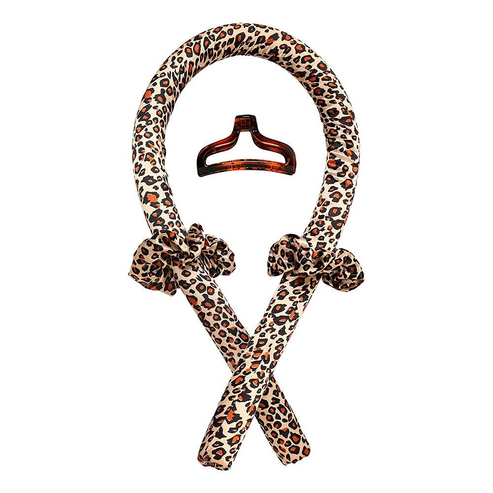 Heatless Hair Curlers for Medium & Long Hair, Soft DIY Hair Rollers, Silk Curling Rod with Hair Claw Clip, Styling Tool for Sleep in Overnight, Perfect Bouncy Curls Without Heat (leopard print)