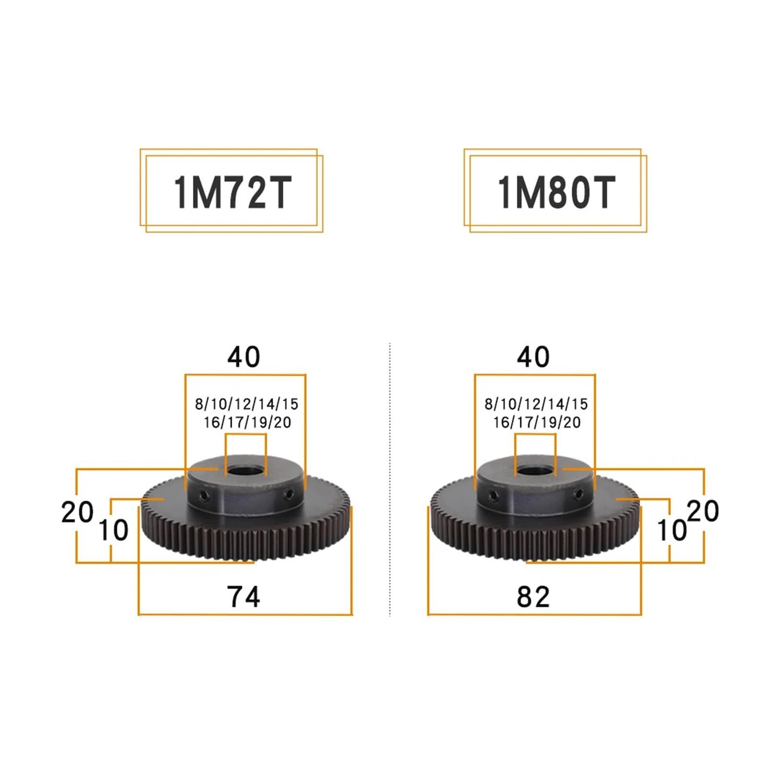 Bevel Gear Pinion Hardware Mechanical 1pcs Motor Gear 1M-72T/80Teeth Carbon Steel High Frequency Quenching Teeth Gear Wheel Bore Size 8/10/12/14/15/16/17/19/20mm(16mm-80 Teeth)