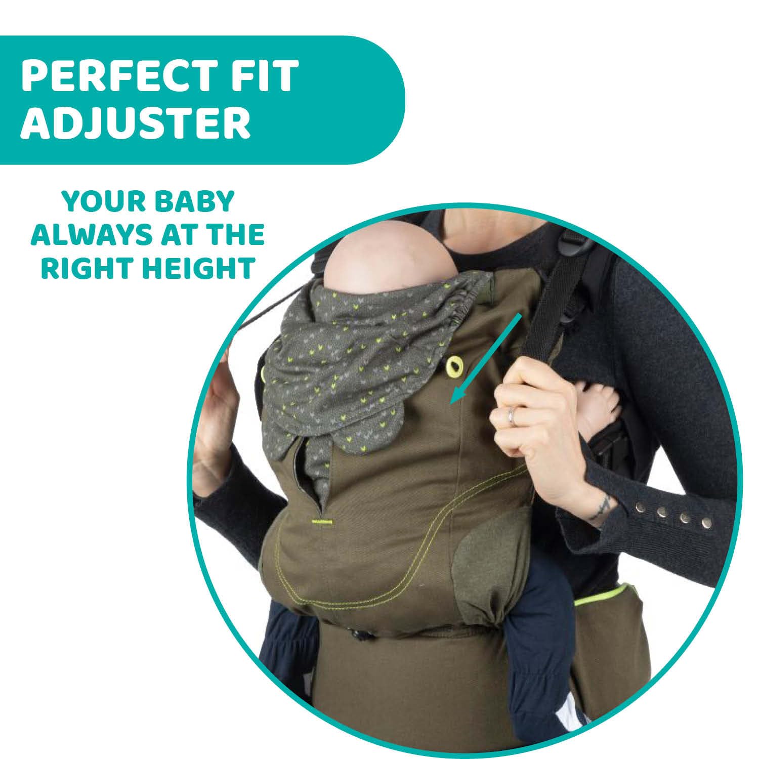 Chicco Myamaki Fit Porte-Bébé Physiologique et Multi-Position, Soutien du Dos et de la Nuque - de la Naissance à 15 kg - Leaf