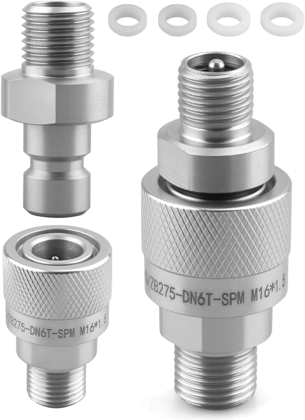 M16-M14 Hydraulic Quick Connect Fittings, 2 Pcs Hydraulic Quick Coupler w/Build-in Plunger, Fit for AGT and Chinese Mini Excavators - 2 Male & Female Hydraulic Hose Fittings
