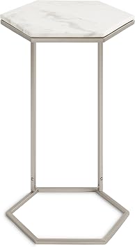 Kate and Laurel Trillion Modern C-Table; 16 x 14 x 28; Silver; Chic Marble Accent End Table with Geometric Hexagon Top
