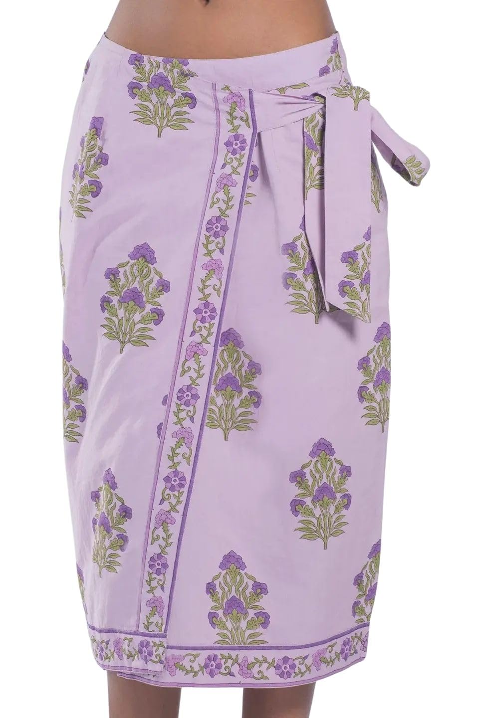 Printed Cotton Purple Wrapped Tie Up Block Print Midi Wrap Casual Skirts for Women