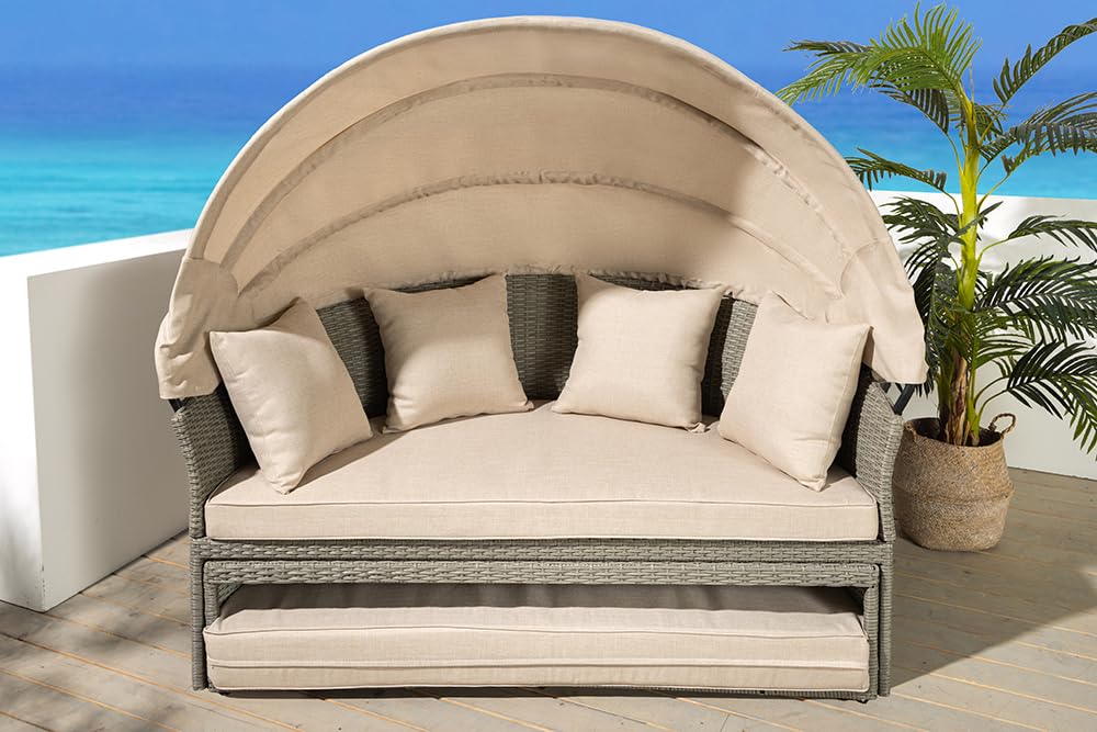 Riess Ambiente Outdoor Sonneninsel - Playa Living - 165cm - Natur - Polyrattan Aluminium - inklusive Kissen wetterfest