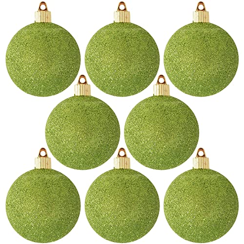 Christmas By Krebs 3 1/4" (80mm) Lime Green Glitter [8 Pieces] Solid Commercial Grade Indoor and Outdoor Shatterproof Plastic, Water Resistant Ball Ornament Decorations