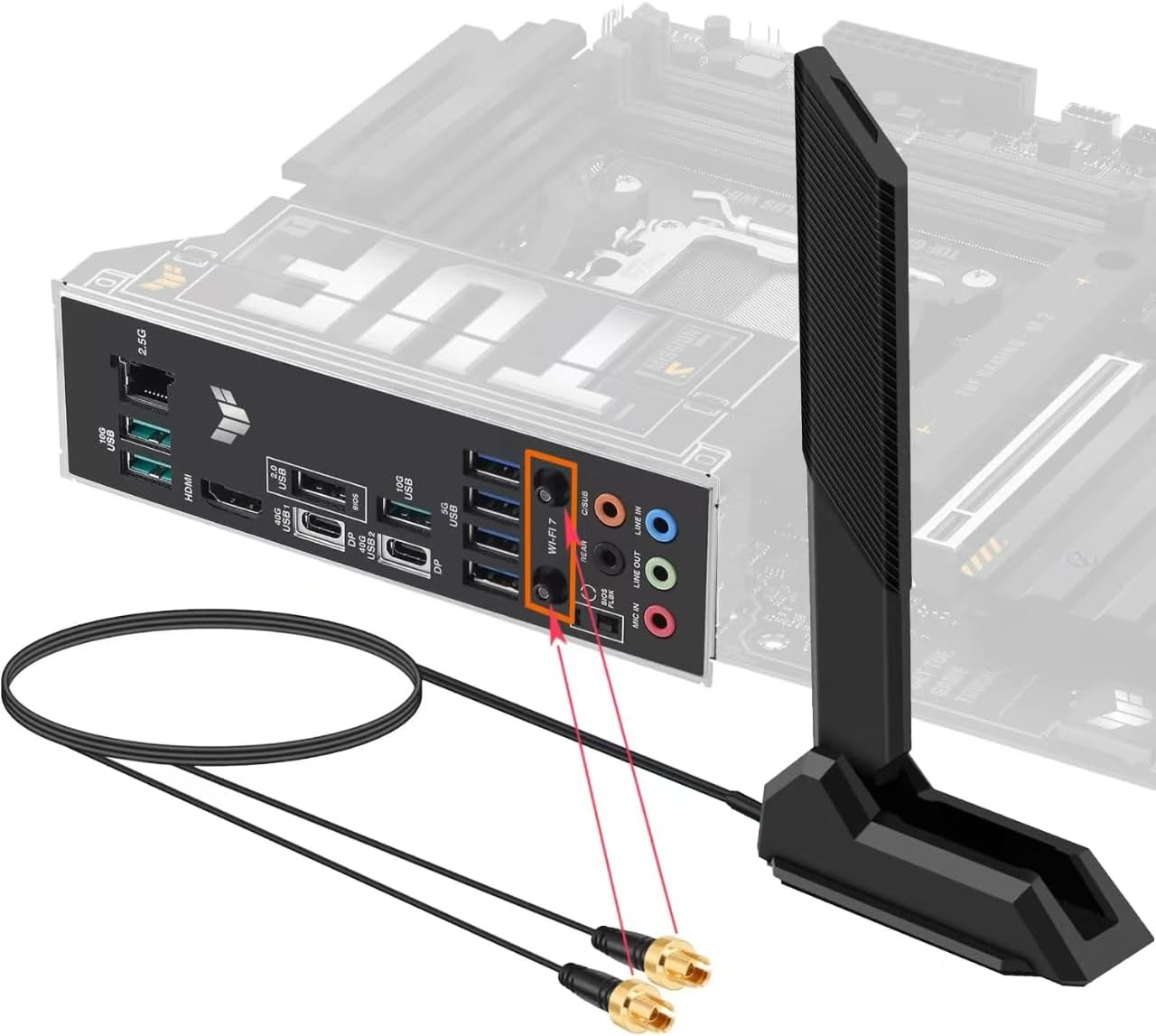 WiFi 7 Gaming Motherboard Magnetic Base Replacement Antenna with New Interface (NOT RP-SMA) for ASUS ROG Strix ASUS TUF/ROG Crosshair/Prime/ProArt Series WiFi 7 Gaming Motherboard, Slinkdsco