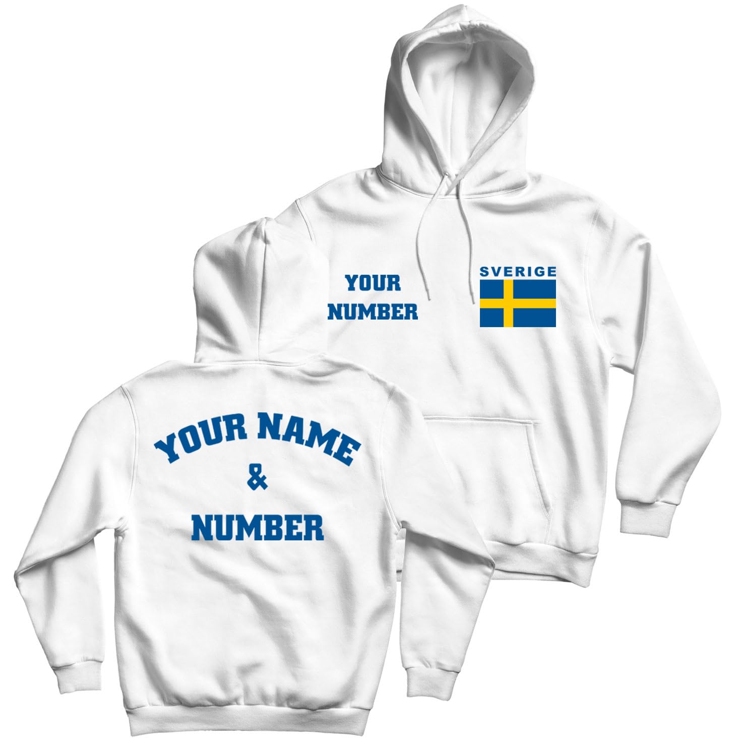 Sudadera con Capucha Camiseta de fútbol de Suecia con tu Nombre y número | Escudo con Bandera Sueca | Camiseta Personalizada Copa del Mundo 2022