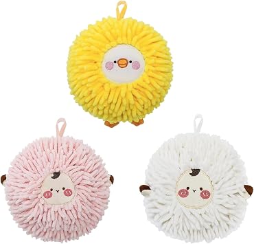 3 Pack Fuzzy Ball Hand Towels,Soft Cute Decorative Hand Drying Hanging Ball Towels,for Bathroom Absorbent Hand Drying Towels