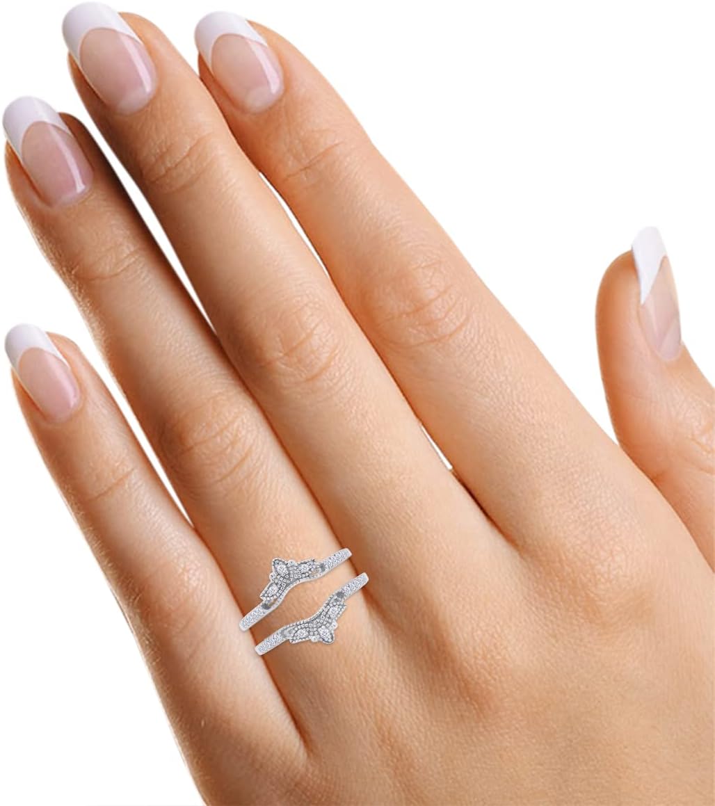 1/6 Carat Round Cut White Natural Diamond Filigree Vintage Wedding Bands for Women Ring Enhancer Guard for Engagement RingsEngagement Ring 14k Gold Over Sterling Silver (0.15 Cttw, I-J, I2-I3)