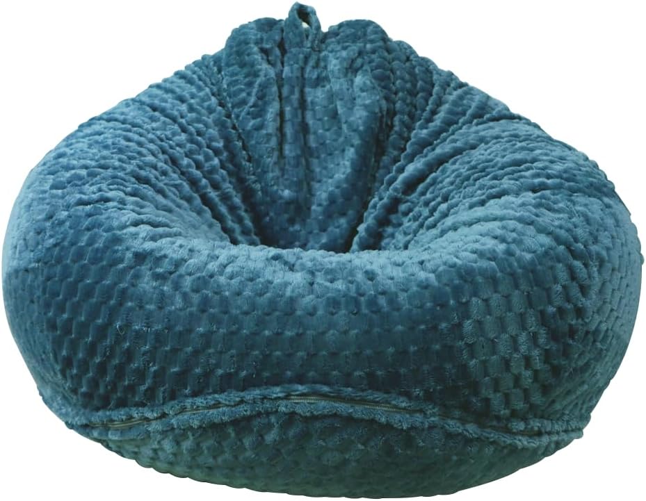 Soft Bean Bag Chair Cover No Filler Sofa Cover Storage Grid Bean Bag Cover Organizing Children Plush Toys for Living Room Bedroom (Green, Large)