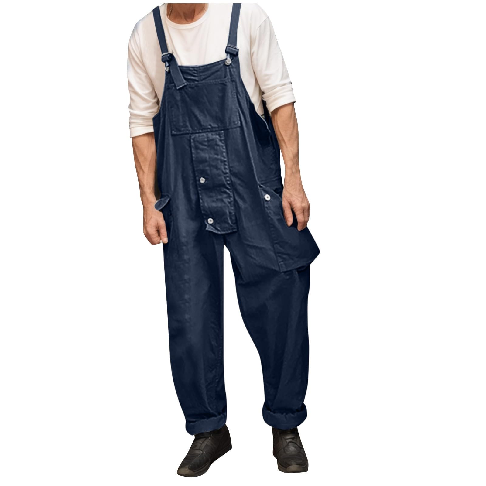 Bib and Brace Workwear Men's Dungarees Mens Denim Dungarees Casual Lightweight Loose Bib Overall Cowboy Rompers Loose Fit Hip Hop Fancy Vintage Cargo Trousers Suspender Jeans